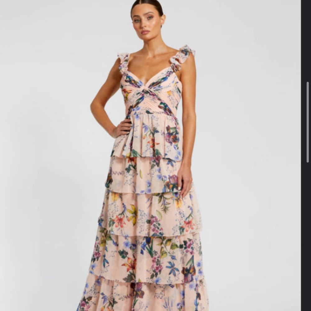 Mac Duggal Pink Floral Pleated Dress